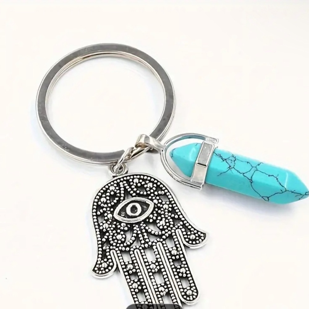 Not for saleEvil Eye & Hexagonal Stone Key Chain
